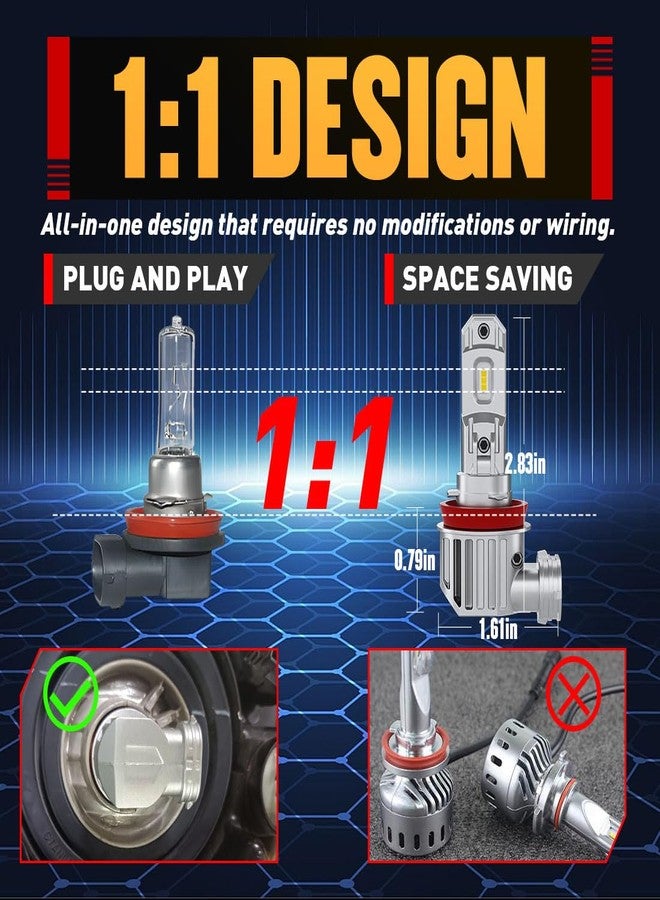 NOVCAPAR H11 Led Bulbs, 30000LM 1000% Brightness, Cool White 6500K, 1:1 Mini Size, Plug and Play, Canbus Ready, Hi and Low Beam, H8 H11 H16 led fog lights, Pack of 2 - Image 4